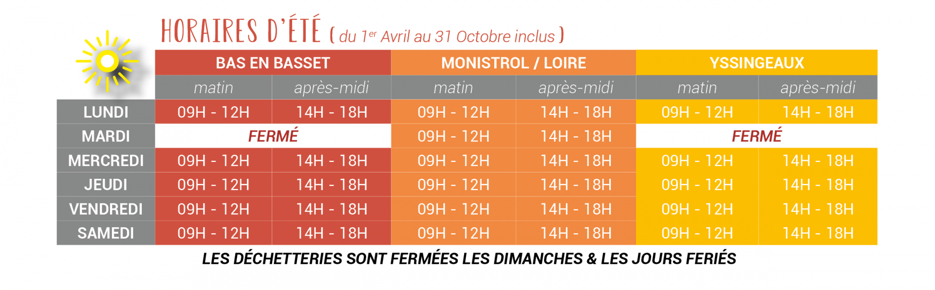 Horaires 2022 ete